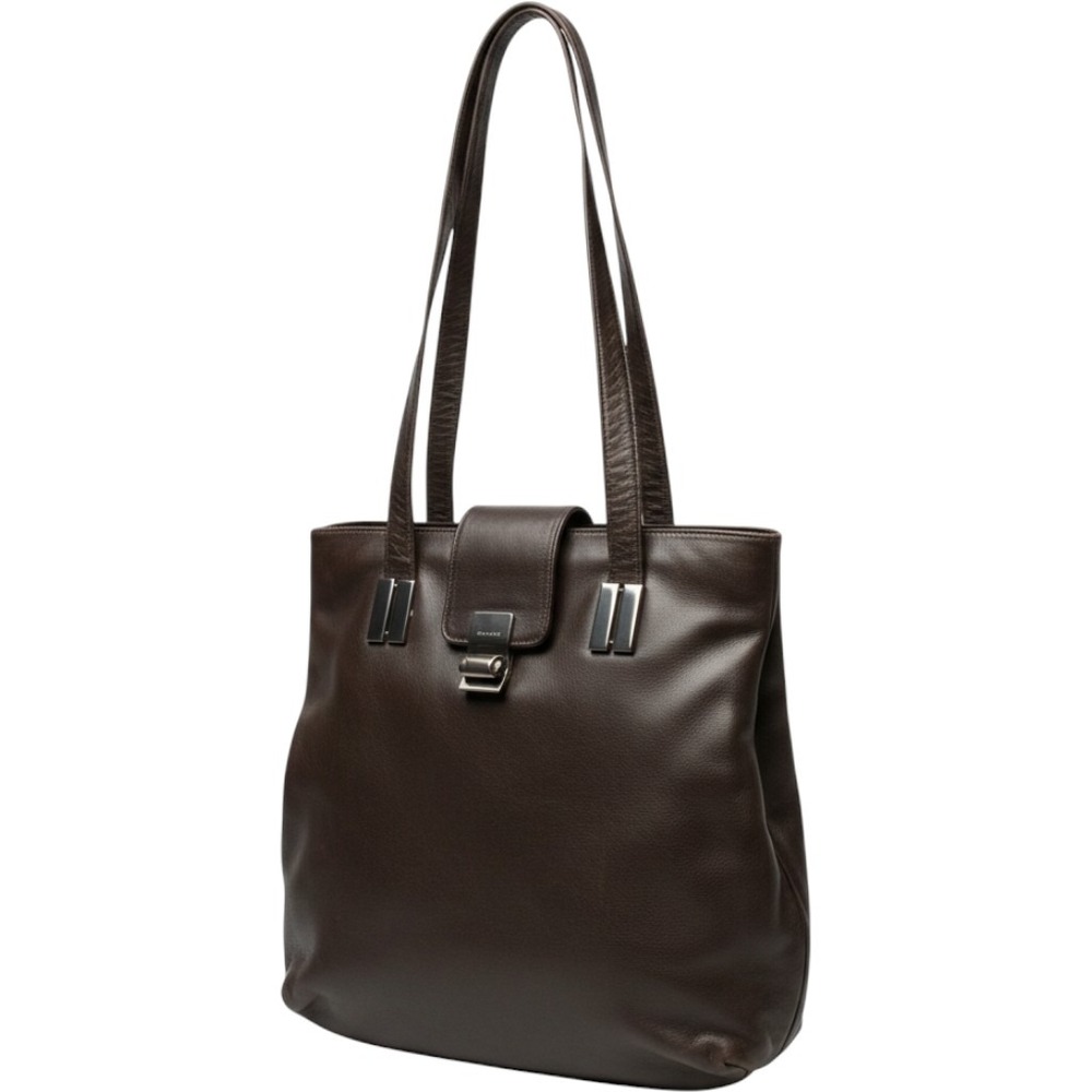 Perlina Vintage Y2K Dark Brown/black Leather Shoulder Tote Silver Buckle Large